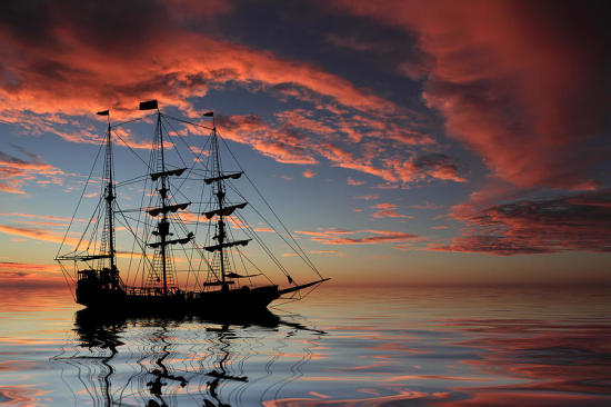 pirate-ship-at-sunset-shane-bechler